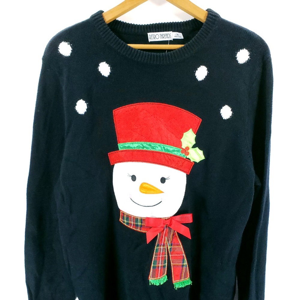 Retro Threads Ugly Christmas Sweater Women's XL Snowman Pullover Black